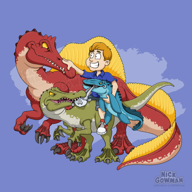 Cartoon Boy Hugging Dinosaurs