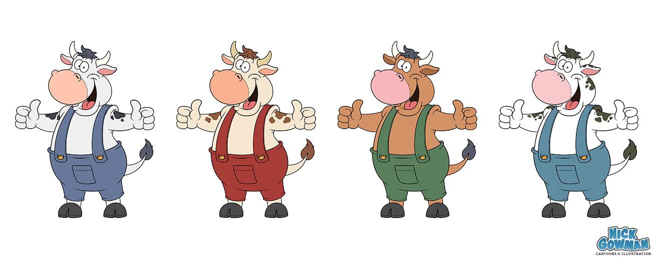 Cartoon Cow Mascot Colour Options