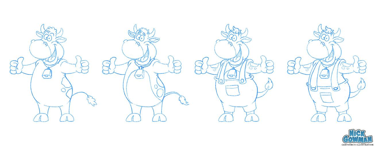 Cartoon Cow Refined Sketches