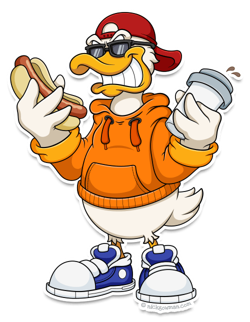 cartoon duck cool dude mascot design